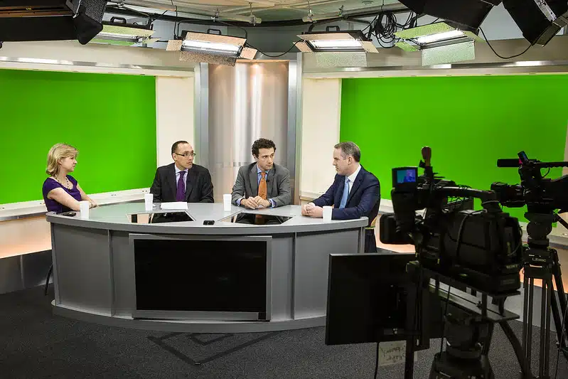corporate webcasting in session with a green screen